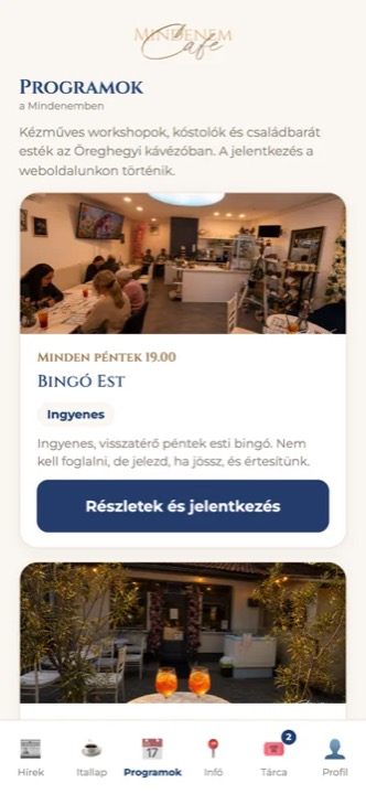 A Mindenem app programok képernyője