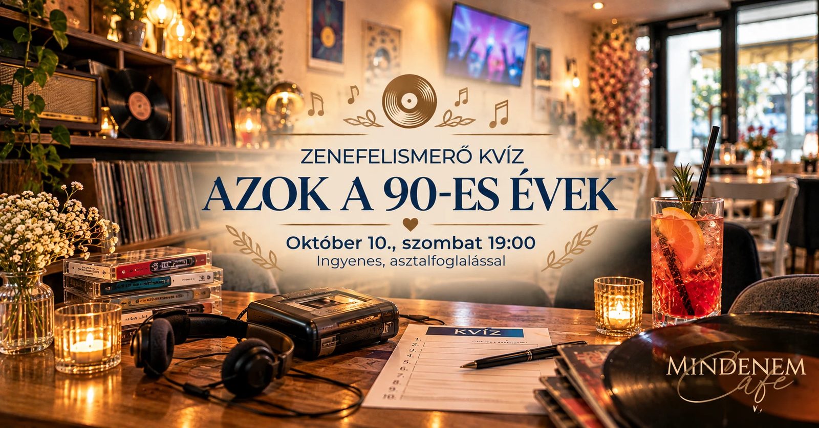 Azok a 90-es évek zenefelismerő kvíz október 10-én: kazetták, walkman, bakelit és kvízlap a Mindenem kávézóban