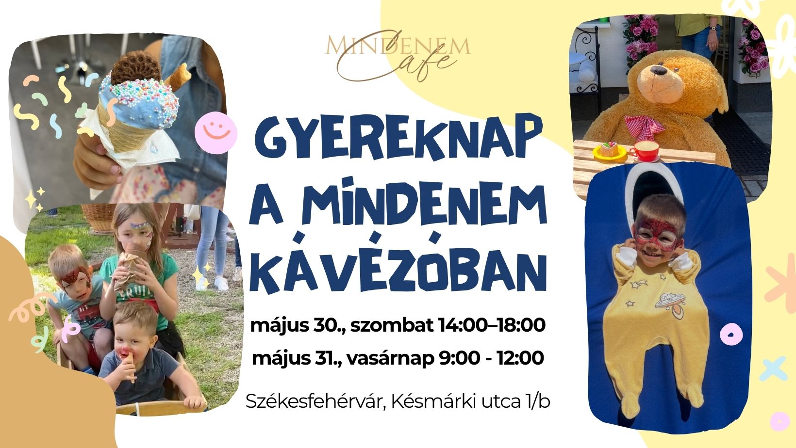 Gyereknap a Mindenem kávézóban, családi kollázs fagyival, csillámtetkóval és játékkal